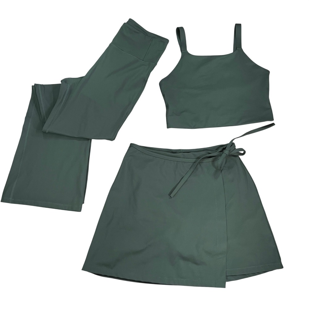 Girlfriend Collective Compressive Flare Leggings Skort Bra Tank Set Large Green